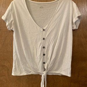 American Eagle Outfitters Women's Tie Front White Button Down Top Size Small